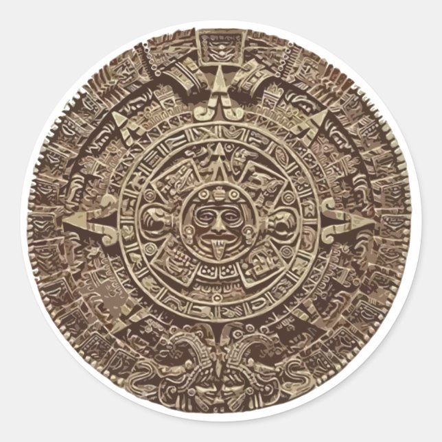 Aztec Calender Runder Aufkleber (Vorderseite)
