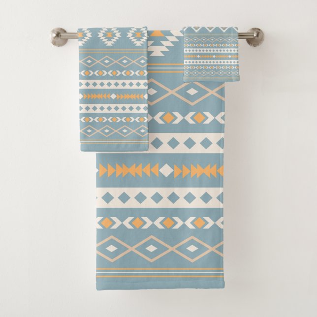 Aztec Cream Orange Blue Mixed Motif Muster Badhandtuch Set (Insitu)