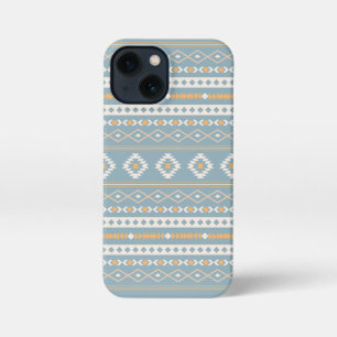 Aztec Cream Orange Blue Mixed Motif Muster iPhone 13 Mini Hülle