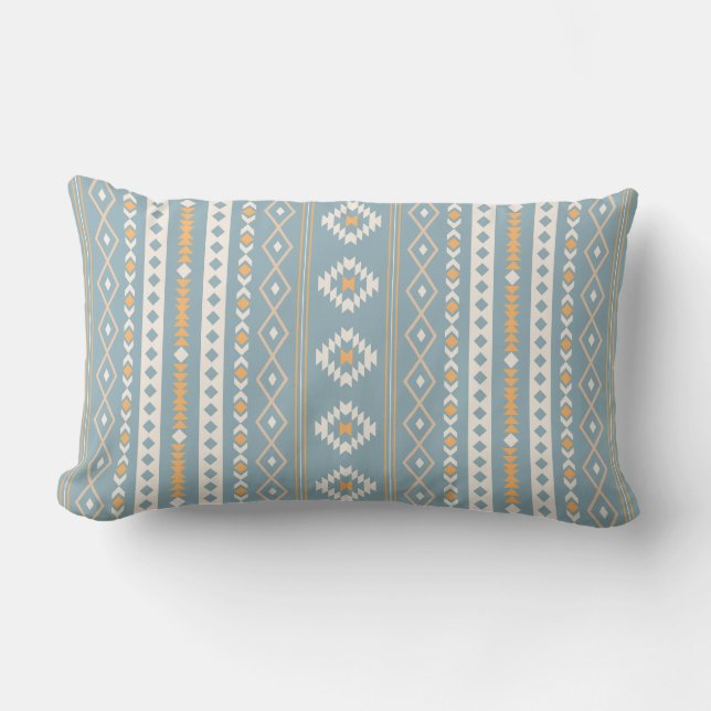 Aztec Cream Orange Blue Mixed Motif V Muster Lendenkissen (Vorderseite)