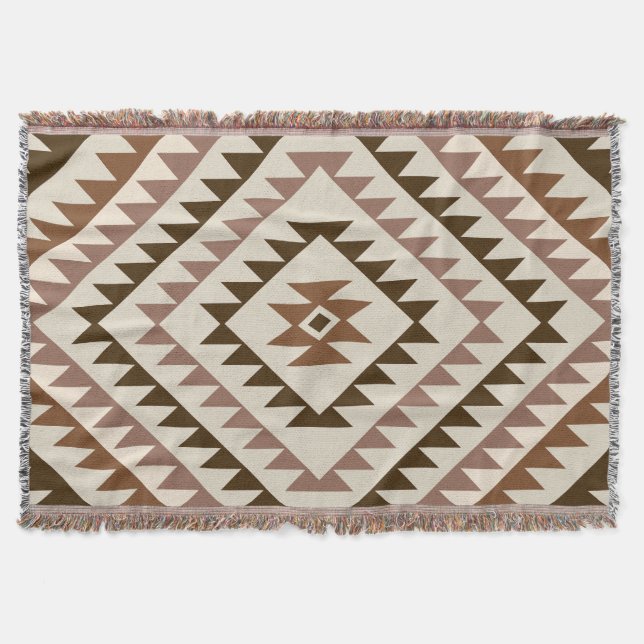 Aztec-Diamant-Muster-Design Braun+Creme Decke (Vorderseite)