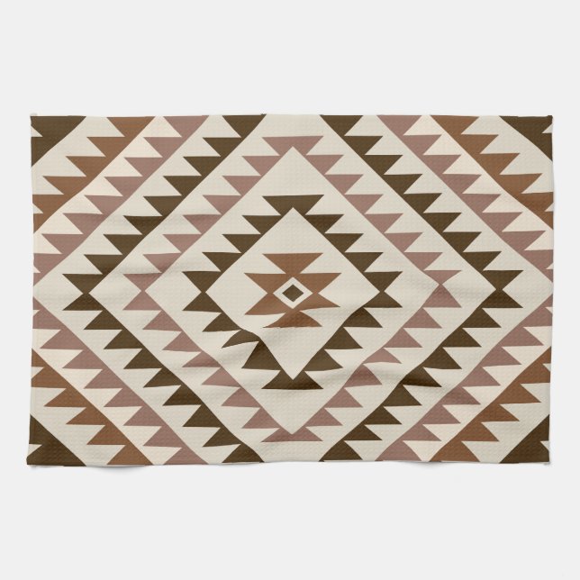 Aztec-Diamant-Muster-Design Braun+Creme Geschirrtuch (Horizontal)