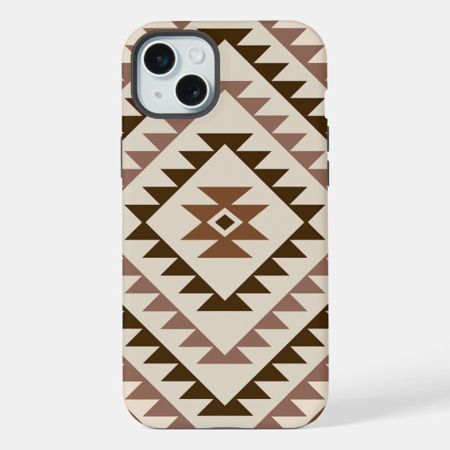 Aztec-Diamant-Muster-Design Braun+Creme iPhone Hülle (Rückseite)