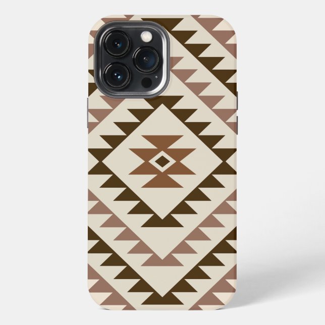 Aztec-Diamantmotiv-Design Braun+Creme iPhone Hülle (Rückseite)