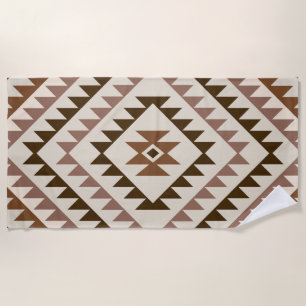 Aztec-Diamantmotiv-Design Braun+Creme Strandtuch
