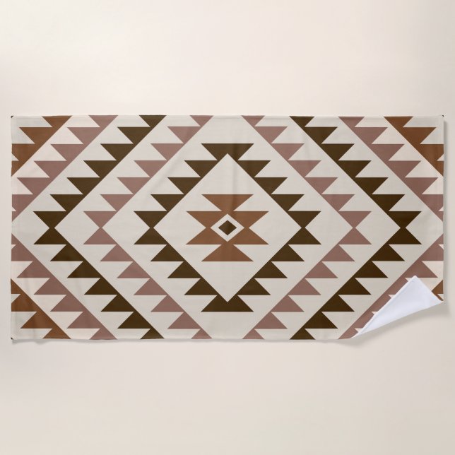Aztec-Diamantmotiv-Design Braun+Creme Strandtuch (Vorderseite)