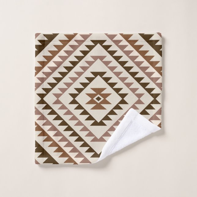 Aztec-Diamantmuster-Design Braun+Creme Badhandtuch Set (Waschlappen)