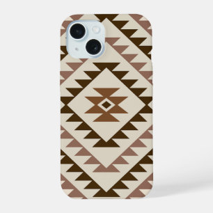 Aztec-Diamantmuster-Design Braun+Creme iPhone 15 Hülle