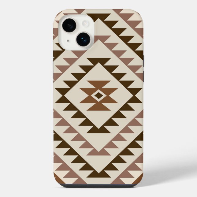 Aztec-Diamantmuster-Design Braun+Creme iPhone Hülle (Rückseite)
