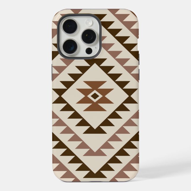 Aztec-Diamantmuster-Design Braun+Creme iPhone Hülle (Rückseite)