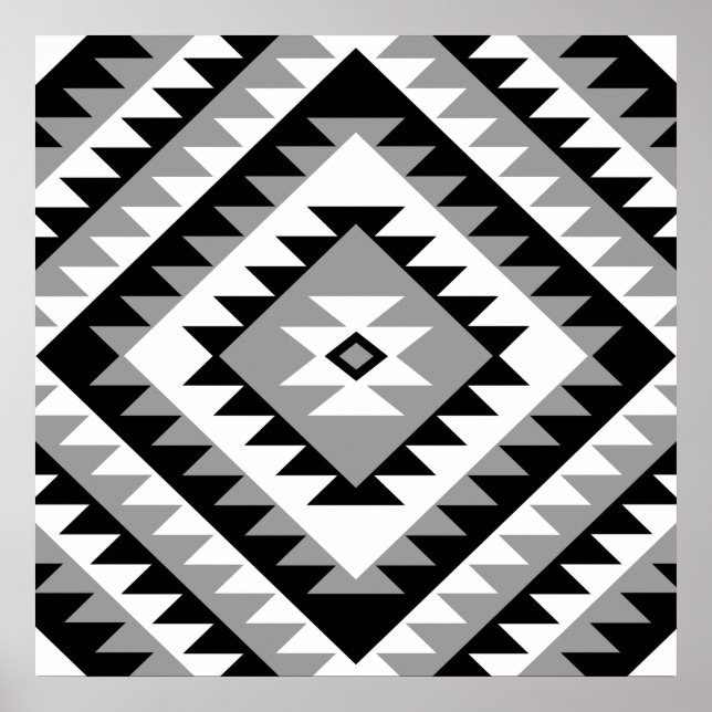 Aztec Diamond Motif Design Schwarz-weiß Grau Poster (Vorne)