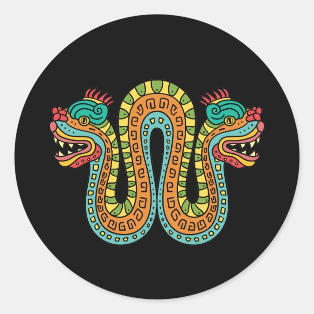 Aztec Double Heart Serpent Snake Mexiko Art Runder Aufkleber (Vorderseite)
