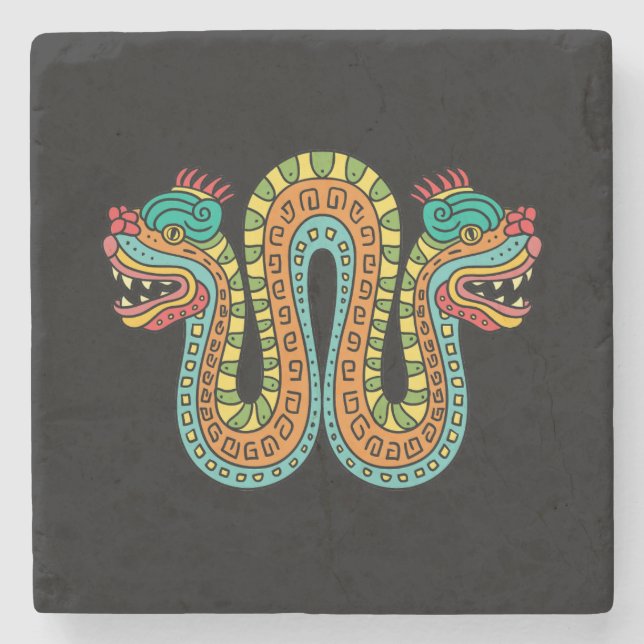 Aztec Double Heart Serpent Snake Mexiko Art Steinuntersetzer (Vorderseite)