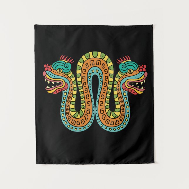 Aztec Double Heart Serpent Snake Mexiko Art Wandteppich (Vorderseite)