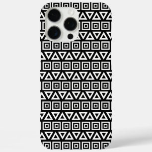 Aztec Dreiecke+Quadrate Muster Weiß auf Schwarz iPhone 16 Pro Max Hülle