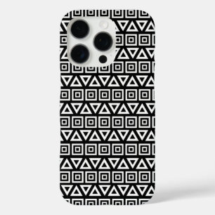 Aztec Dreiecke+Quadrate Muster Weiß auf Schwarz iPhone 16 Pro Hülle