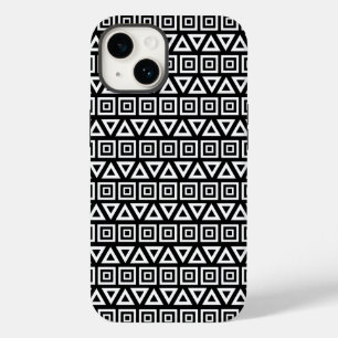 Aztec Dreiecke+Quadrate Muster Weiß auf Schwarz Case-Mate iPhone 14 Hülle