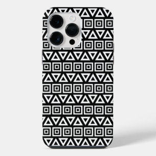 Aztec-Dreiecke+Quadrate-Muster Weiß auf Schwarz iPhone 14 Pro Max Hülle