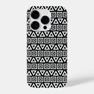 Aztec Dreiecke+Quadrate Muster Weiß auf Schwarz iPhone 14 Pro Hülle