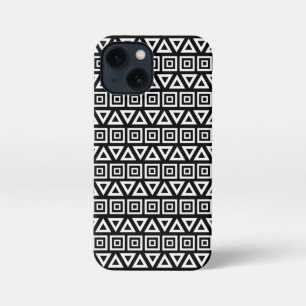 Aztec Dreiecke+Quadrate Muster Weiß auf Schwarz iPhone 13 Mini Hülle