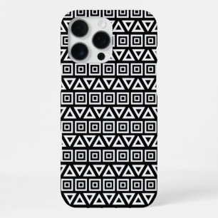 Aztec Dreiecke+Quadrate Muster Weiß auf Schwarz iPhone 16 Pro Max Hülle