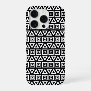 Aztec Dreiecke+Quadrate Muster Weiß auf Schwarz iPhone 16 Pro Hülle