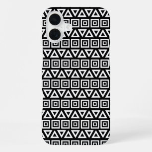 Aztec Dreiecke+Quadrate Muster Weiß auf Schwarz iPhone 16 Plus Hülle