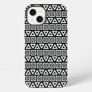 Aztec Dreiecke+Quadrate Muster Weiß auf Schwarz iPhone 13 Hülle