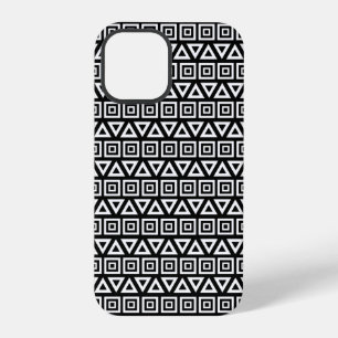 Aztec-Dreiecke+Quadrate-Muster Weiß auf Schwarz iPhone 12 Pro Hülle