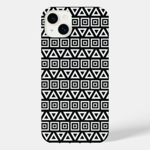 Aztec Dreiecke+Quadrate Muster Weiß auf Schwarz iPhone 14 Plus Hülle