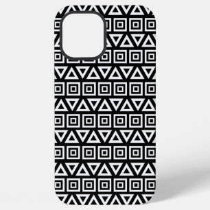 Aztec Dreiecke+Quadrate Muster Weiß auf Schwarz iPhone 12 Pro Max Hülle