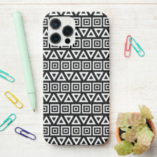 Aztec Dreiecke+Quadrate Muster Weiß auf Schwarz iPhone 12 Pro Max Hülle