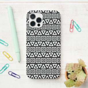 Aztec Dreiecke+Quadrate Muster Weiß auf Schwarz iPhone 12 Pro Hülle