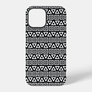 Aztec-Dreiecke+Quadrate-Muster Weiß auf Schwarz iPhone 12 Pro Hülle