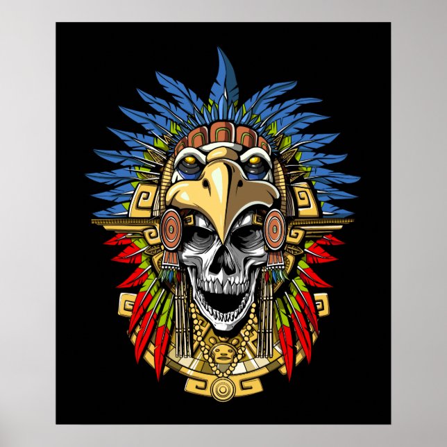 Aztec Eagle Skull Indischer Kriegermaske Poster (Vorne)