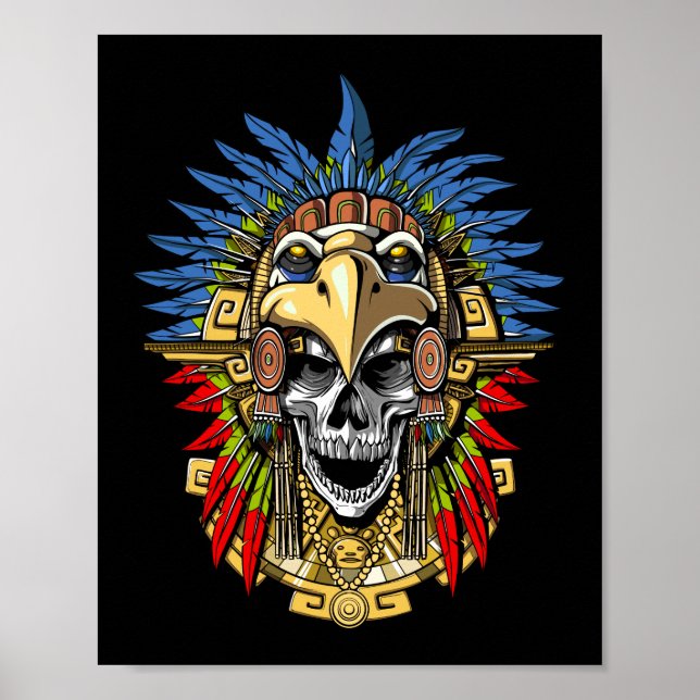 Aztec Eagle Skull Indischer Kriegermaske Poster (Vorne)