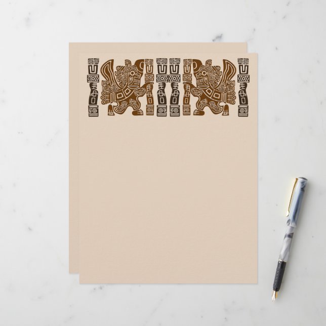 Aztec Eagle Warrior Tribal Alte Kunst Briefbogen (Vorderseite/Rückseite Beispiel)