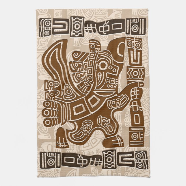 Aztec Eagle Warrior Tribal Alte Kunst Geschirrtuch (Vertikal)