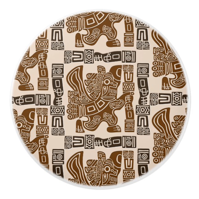 Aztec Eagle Warrior Tribal Alte Kunst Keramikknauf (Vorderseite)