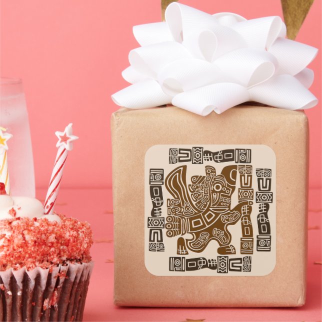 Aztec Eagle Warrior Tribal Alte Kunst Quadratischer Aufkleber (Party)