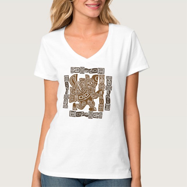 Aztec Eagle Warrior Tribal Alte Kunst T-Shirt (Vorderseite)