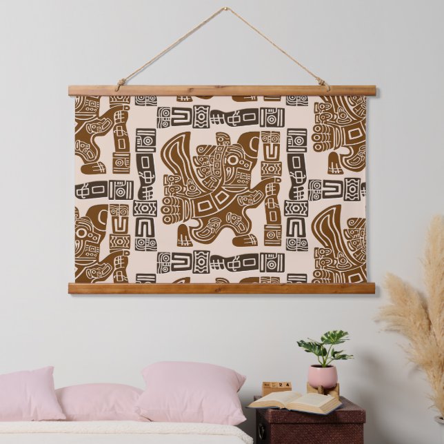 Aztec Eagle Warrior Tribal Alte Kunst Wandteppich Mit Holzrahmen (Schlafzimmer)