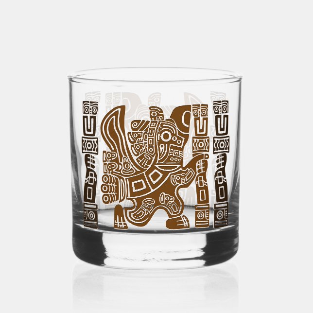 Aztec Eagle Warrior Tribal Alte Kunst Whiskyglas (Vorderseite)