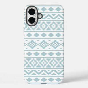 Aztec Essence Ptn III Duck Egg Blue auf Weiß iPhone 16 Plus Hülle