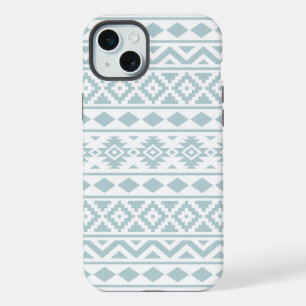 Aztec Essence Ptn III Duck Egg Blue auf Weiß iPhone 15 Plus Hülle