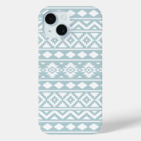 Aztec Essence Ptn III White on Duck Egg Blue