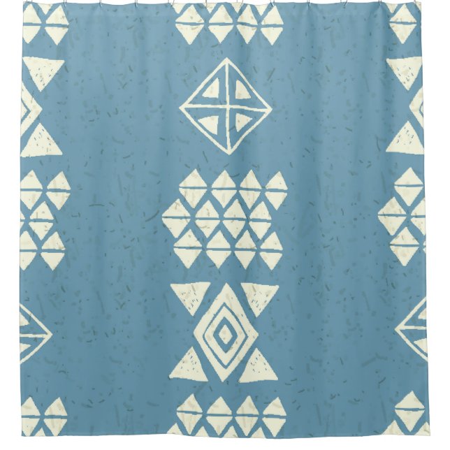 Aztec Ethnic: Blue Geometric Seamless. Duschvorhang (Vorderseite)