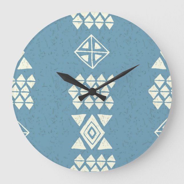 Aztec Ethnic: Blue Geometric Seamless. Große Wanduhr (Vorderseite)