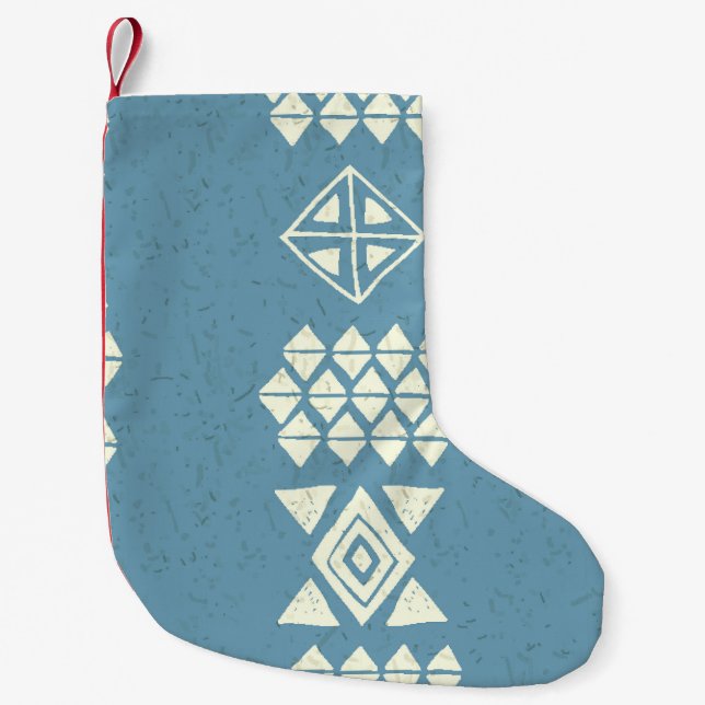 Aztec Ethnic: Blue Geometric Seamless. Kleiner Weihnachtsstrumpf (Vorderseite)