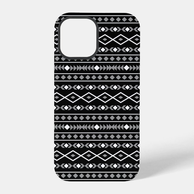 Aztec-Formenmuster Grau Weiß Schwarz iPhone Hülle (Rückseite)